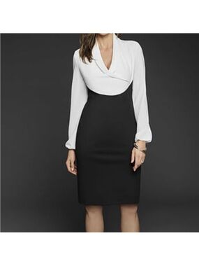 Katherine Barclay Black and White Draped Sheath Dress